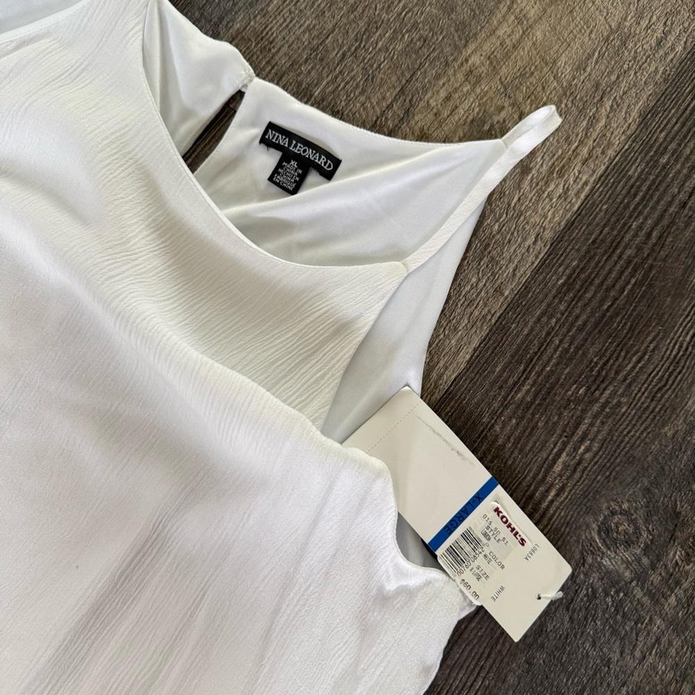 Nina Leonard White Shift Dress with Colorful Tassel Trim - Picture 3 of 4